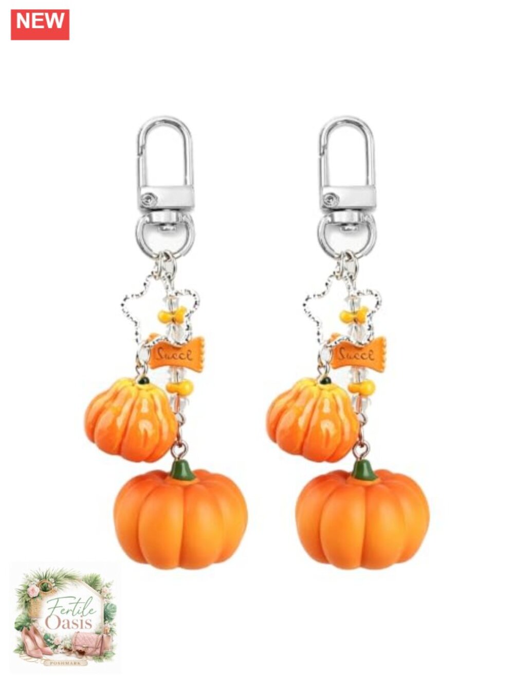 3D Pumpkin Resin Keychain Bag Charm Kawaii Fall Halloween Accessory Set of 2